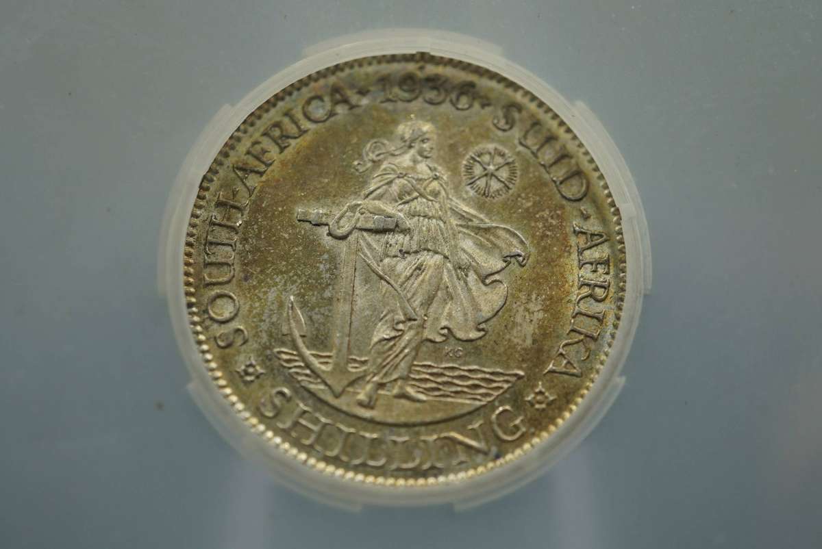 1936 South African Shilling 1/- Graded MS62
