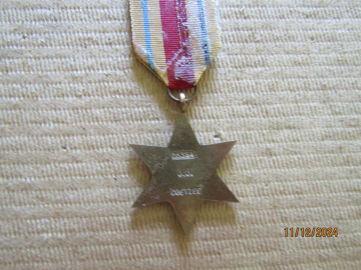One The African Star WW2 Medal to J.J Coetzee