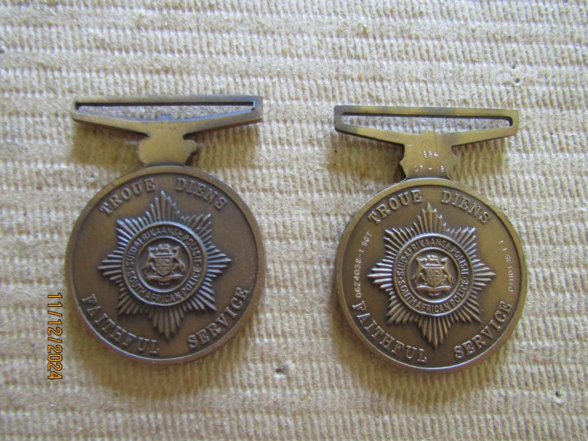 2 SAPS Faithfull Service medals Full Size Unnamed. Bid per medal