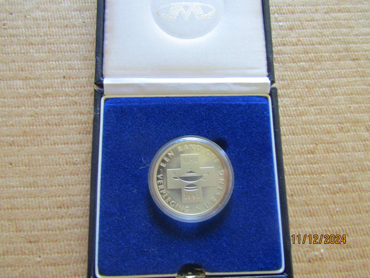 Proof 1991 South African Nursing Silver Protea R1 in Original Box