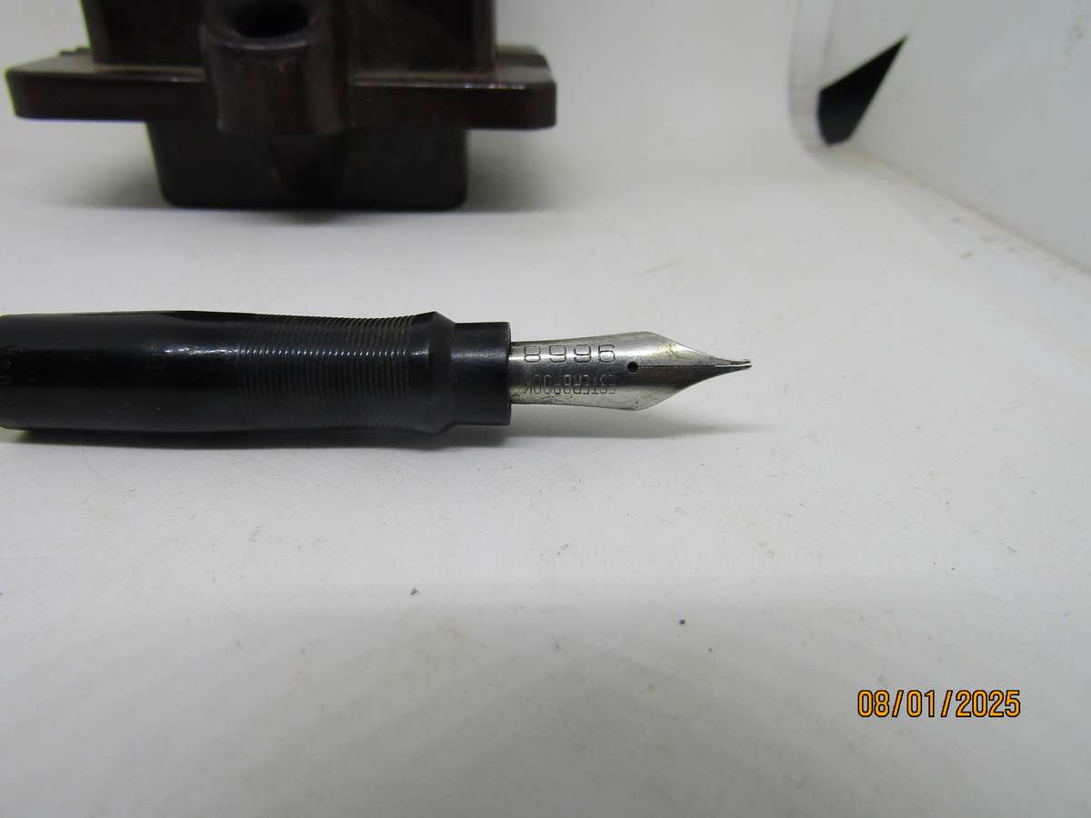 Fountain of Ink British ink Pot with Esterbrook 9558 Quill Pen.