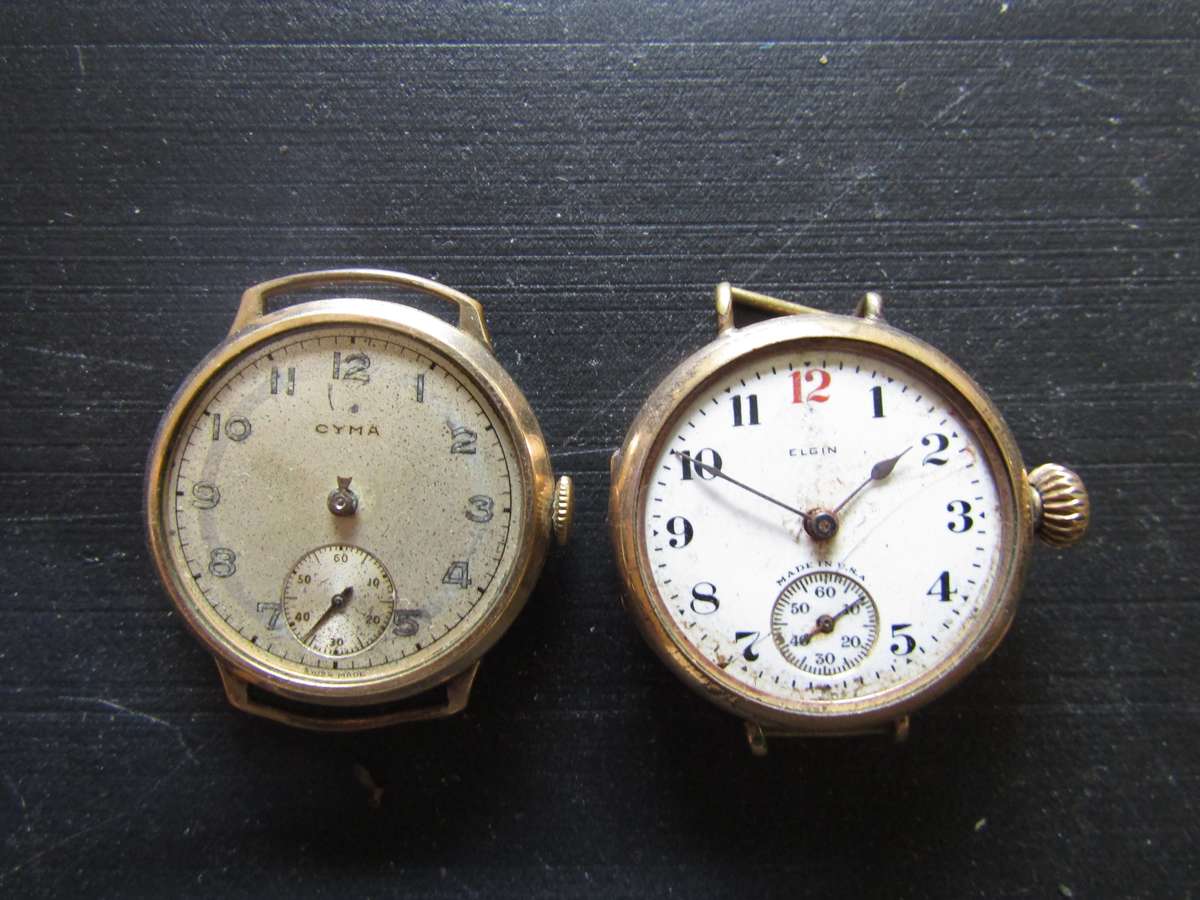 Elgin and Cyma Pocket watch turned wristwatch. Spares or Restoration. 3.cm