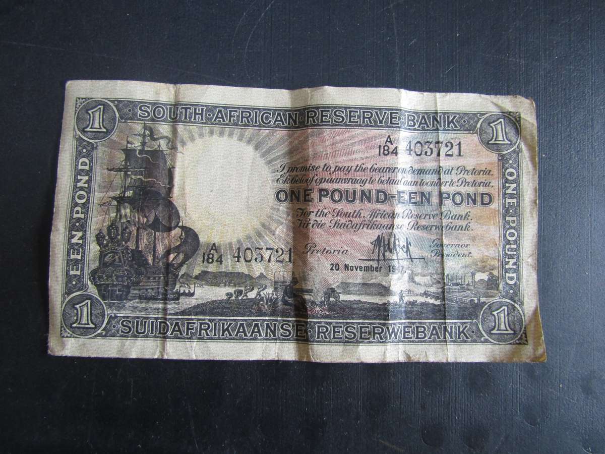 1947 MH de Kock One Pound 3rd issue Eng/Afr  Banknote