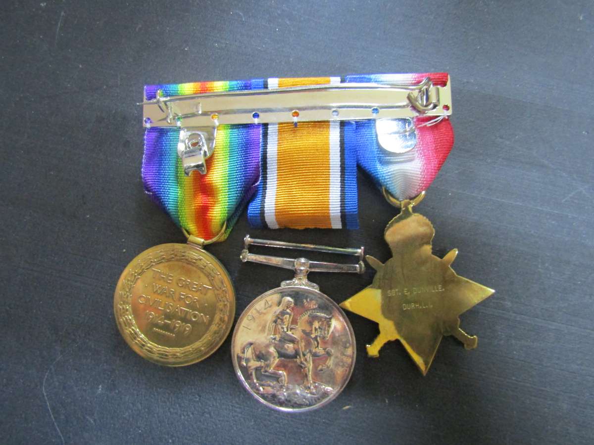 WW1 Medal to Sgt E Dunville Durh Light Infantry. Replica Medals