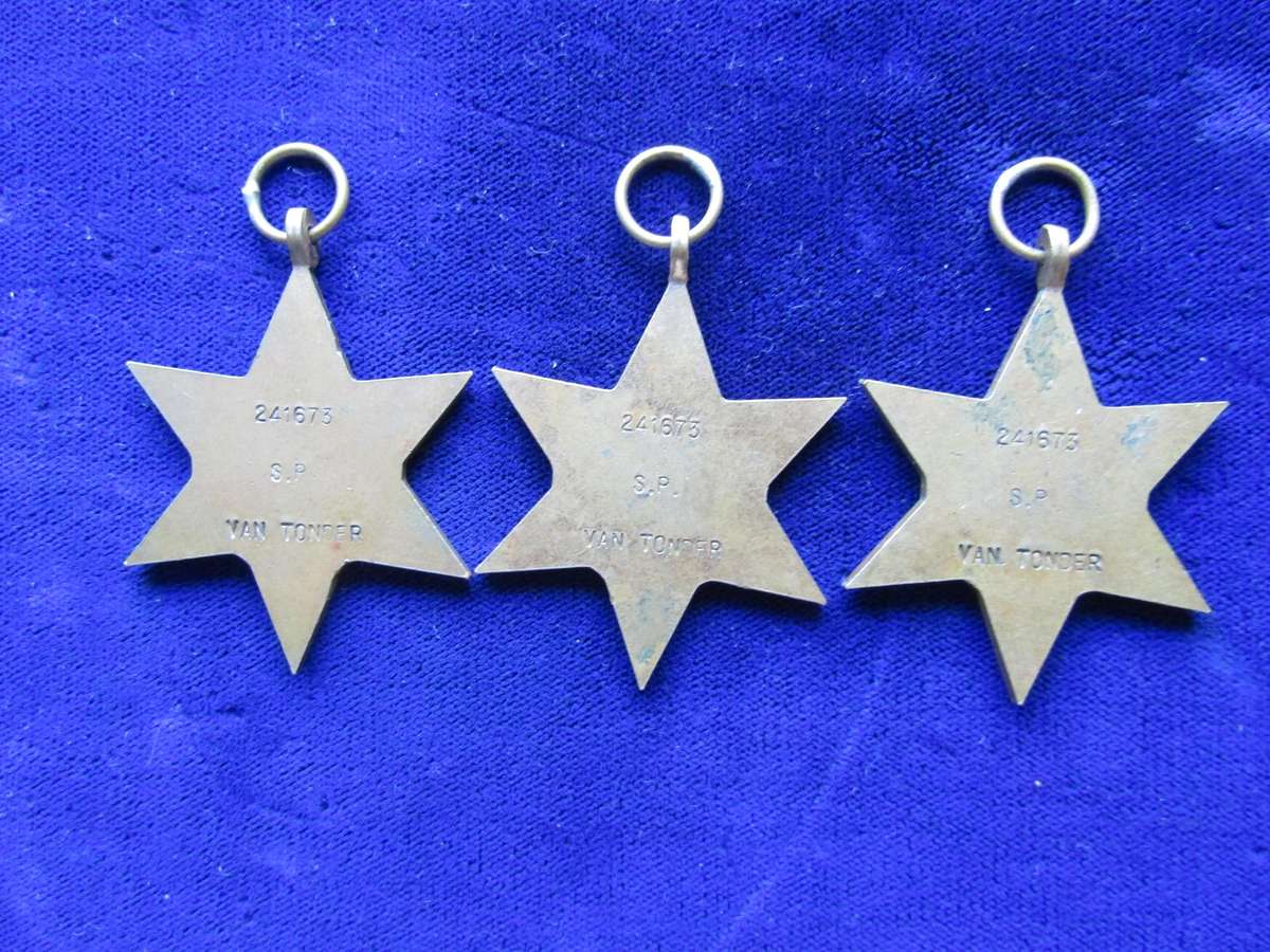 3 WW2  Star Medal To SP Van Tonder