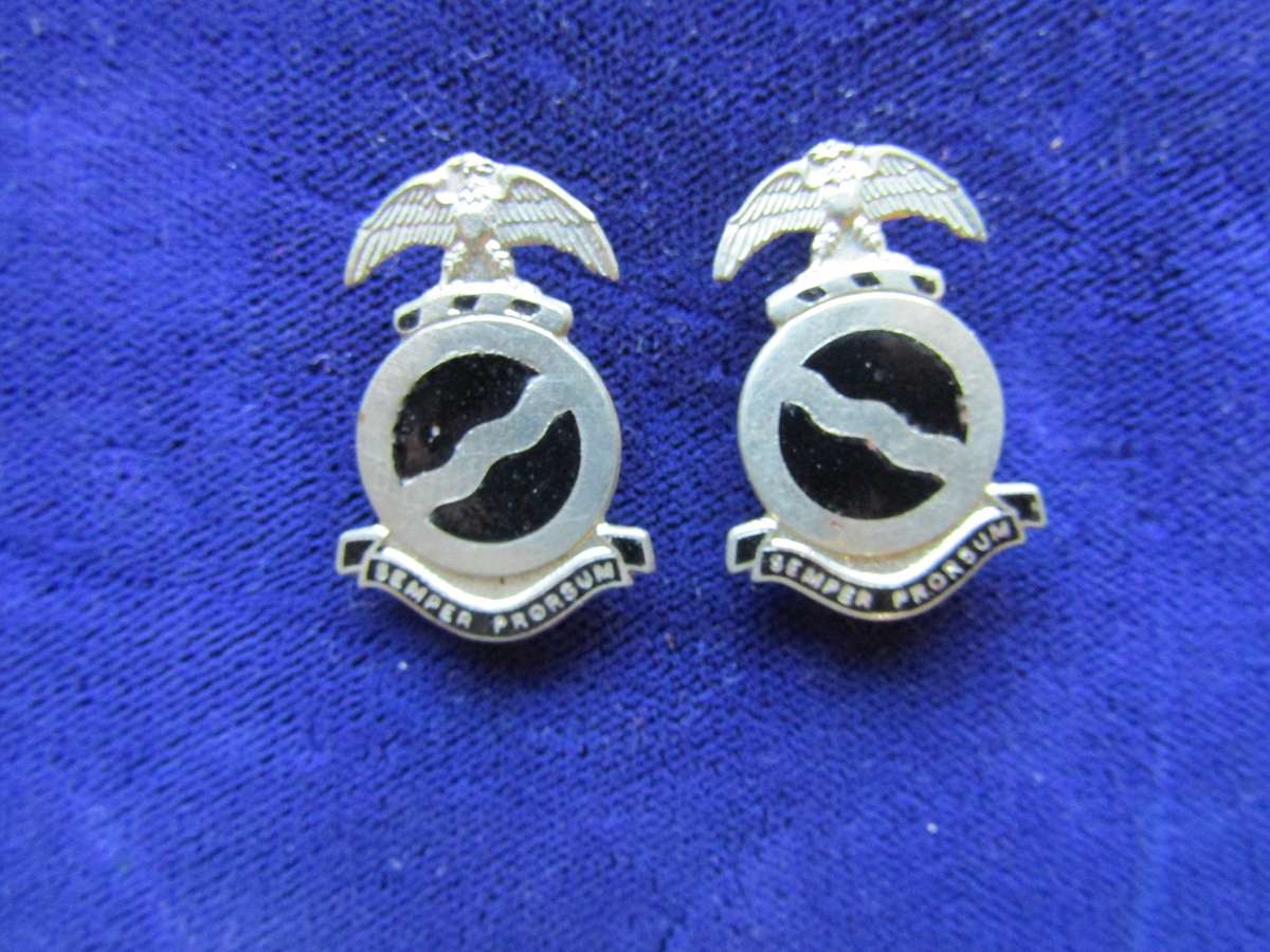 Pair of Mooi Rivier Regiment Collar Badges. Pins intact.