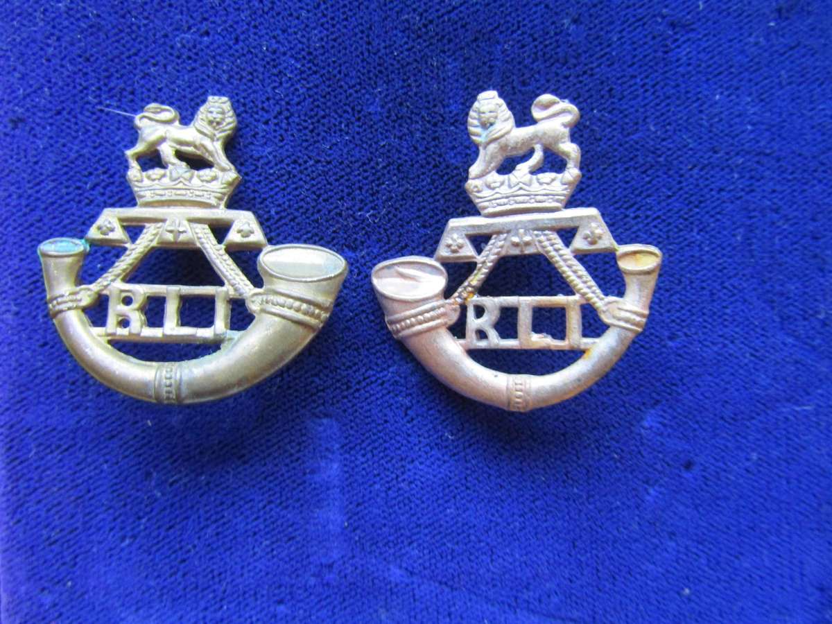 Pair of Royal Light Infantry Collar Badges. Pins intact.