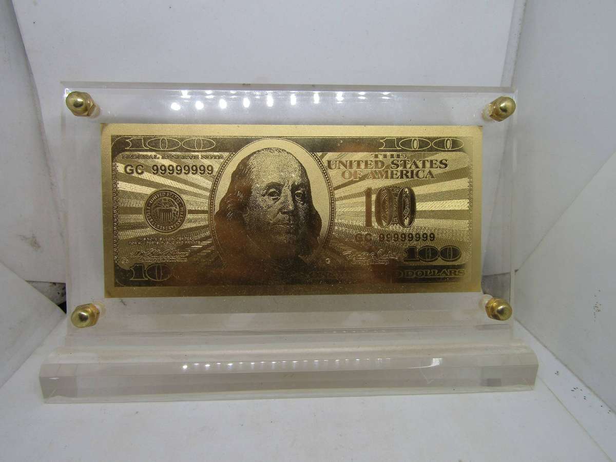 Gold 999.9 $100 Gold Plated Banknote with Stand