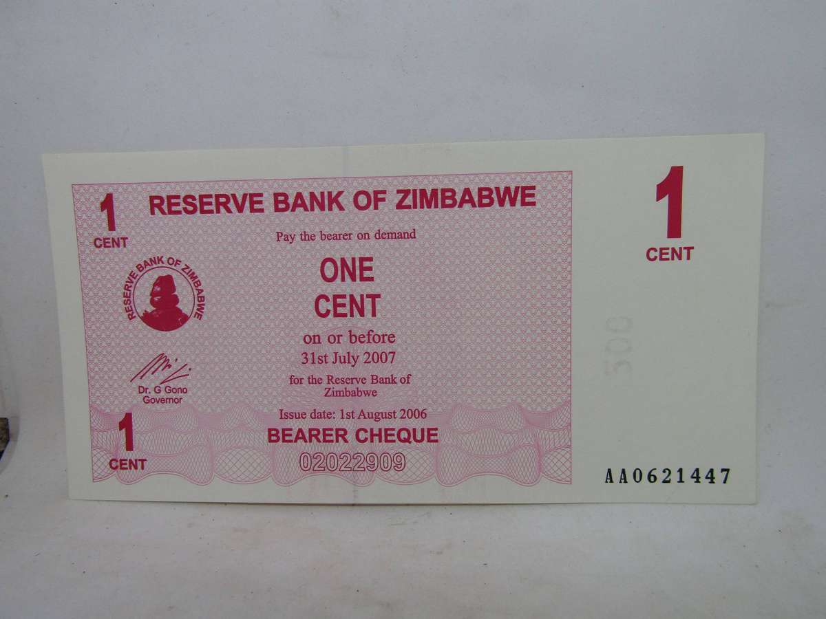 Lowest Denomination note ever Zimbabwe 1c 2006