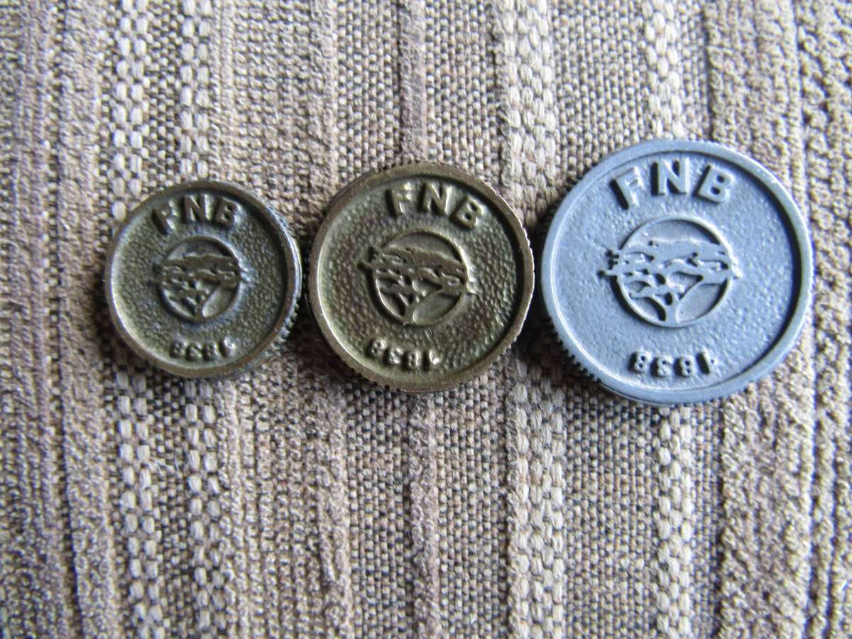FNB Training Coins. For training only. R5 R2 and R1