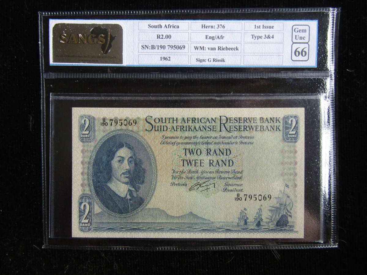 1962 G Rissik Two Rand Banknote Choice Unc 66