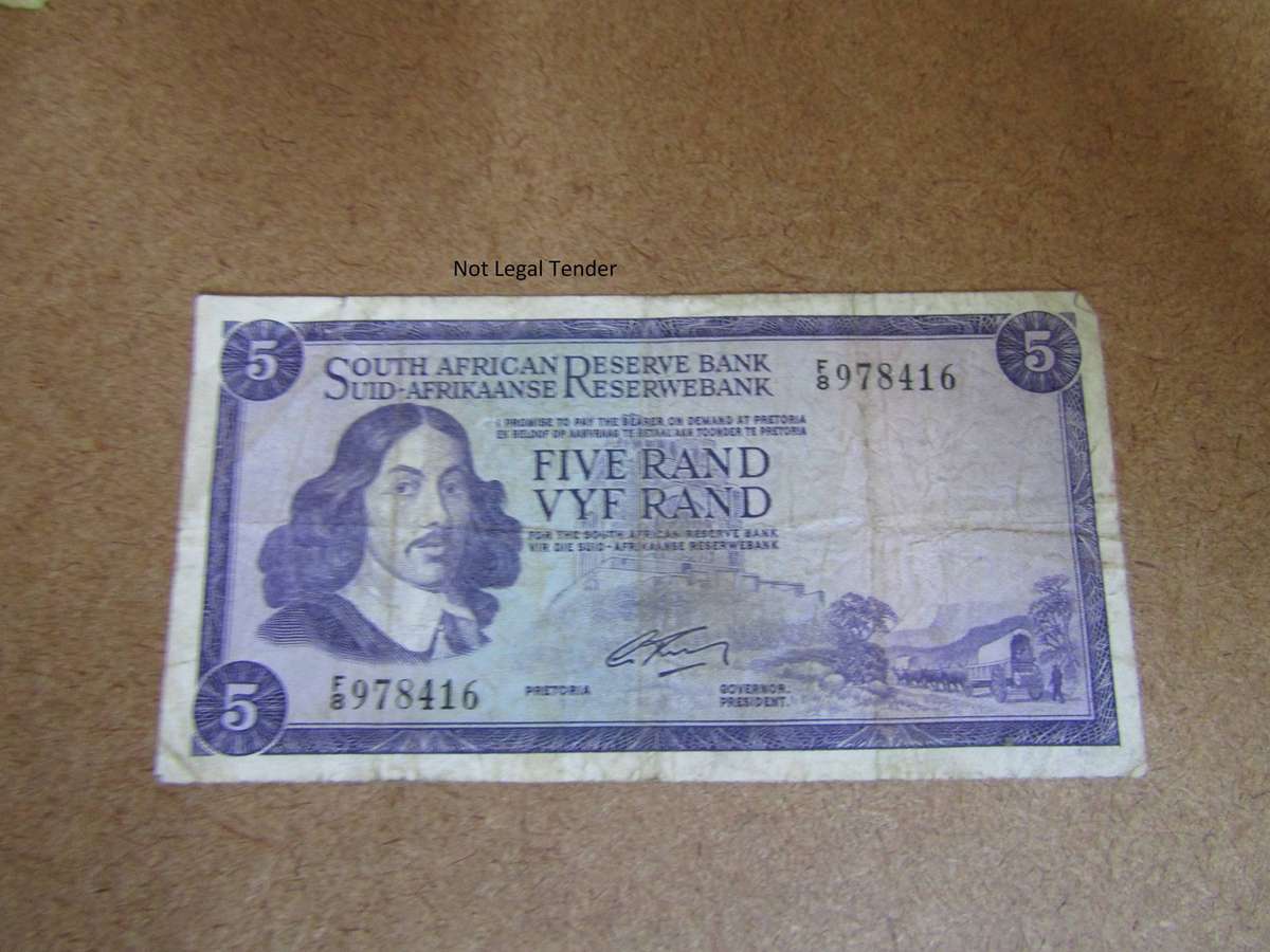 1966 G Rissik 2nd Issue Eng/Afr R5 Banknote (F8)