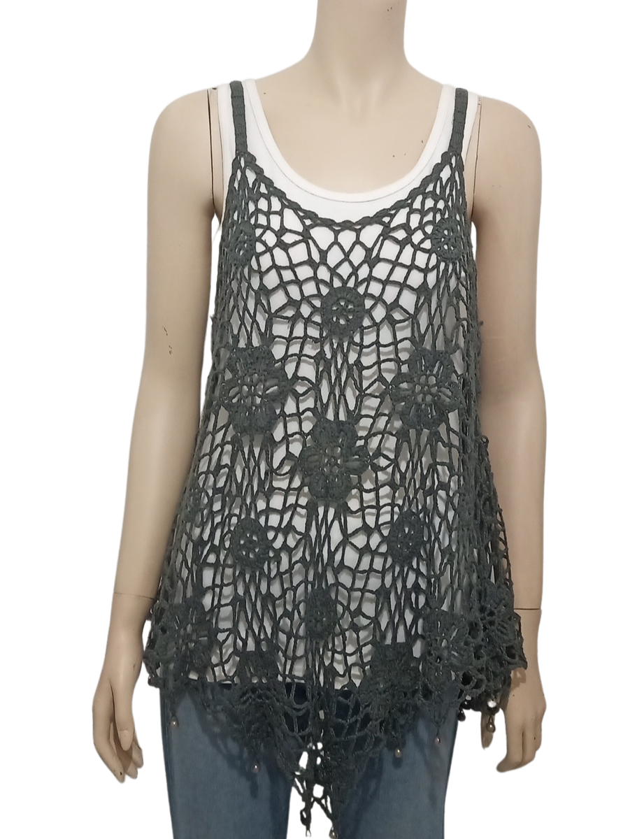 Grey Crochet Top size small, medium or large