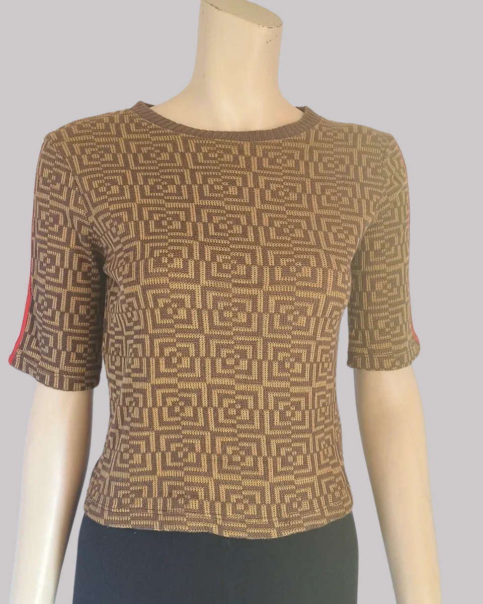 Brown and Gold top with red and white stripe in sleeve from Bershka size 10