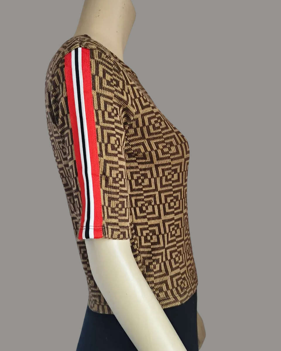 Brown and Gold top with red and white stripe in sleeve from Bershka size 10