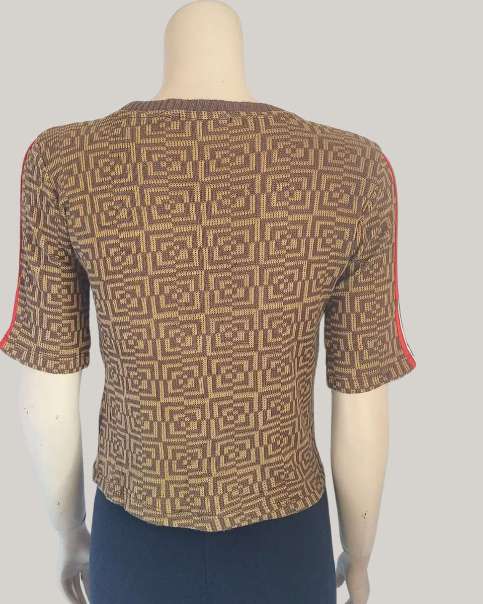 Brown and Gold top with red and white stripe in sleeve from Bershka size 10