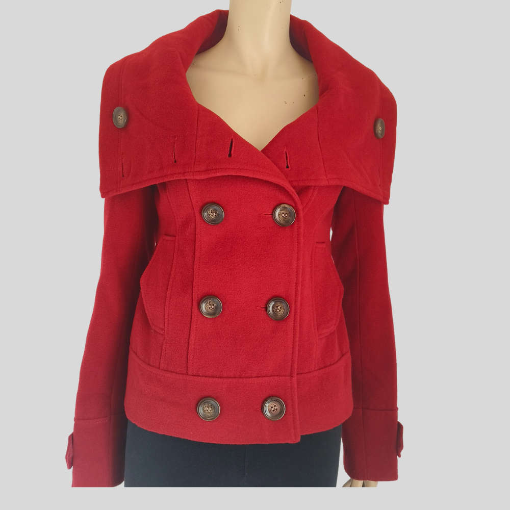 Red Double-Breasted Short Coat size 10 from Pimkie