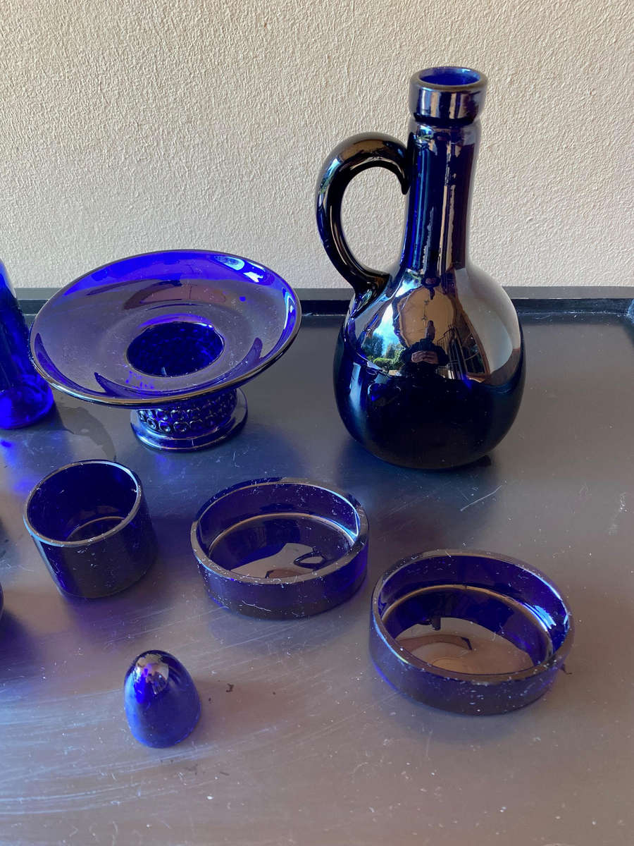 collection of blue antique glass