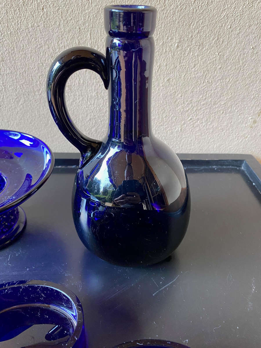 collection of blue antique glass