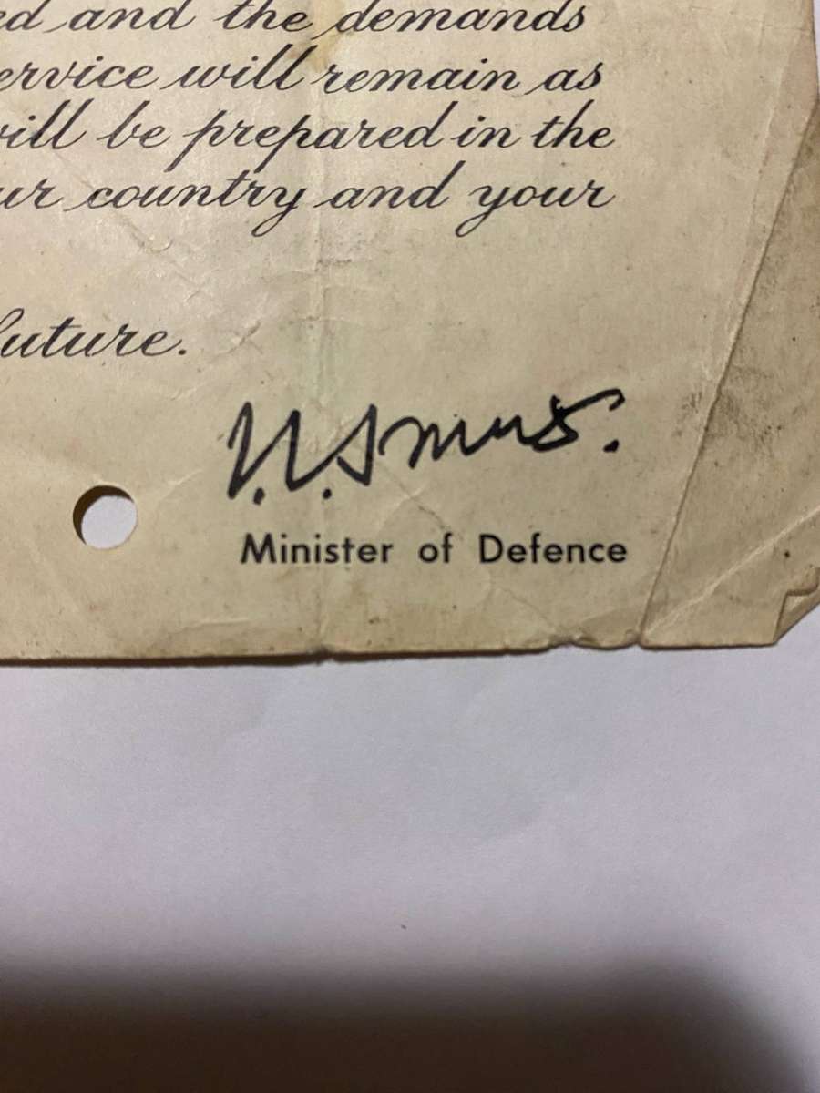 South African World War II Demobilisation / Service Appreciation Letter 1945 issued by Jan Smuts