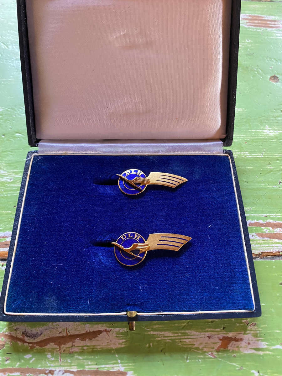 PAIR OF LUFTHANSA AIRLINES STEWARDESS FLIGHT ATTENDANT WING BADGE 1970's