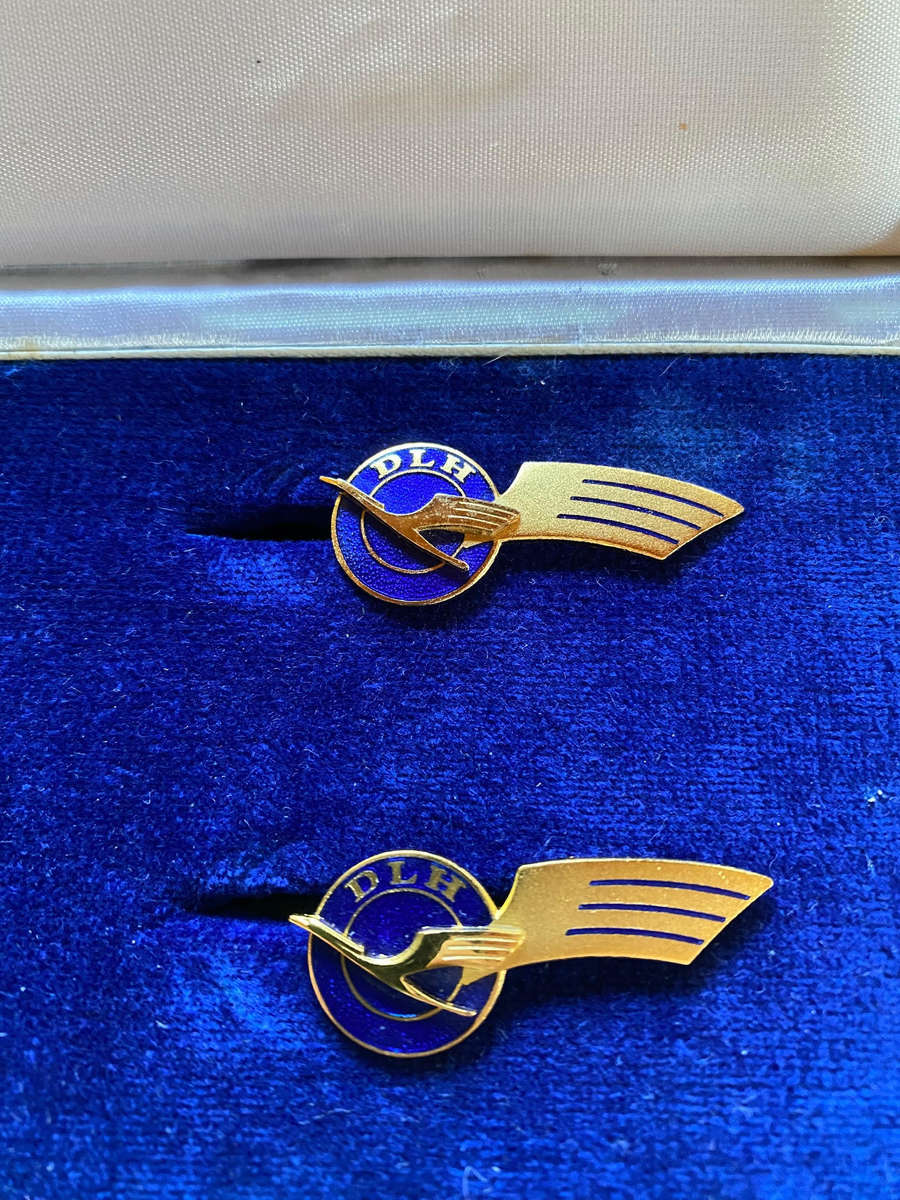 PAIR OF LUFTHANSA AIRLINES STEWARDESS FLIGHT ATTENDANT WING BADGE 1970's