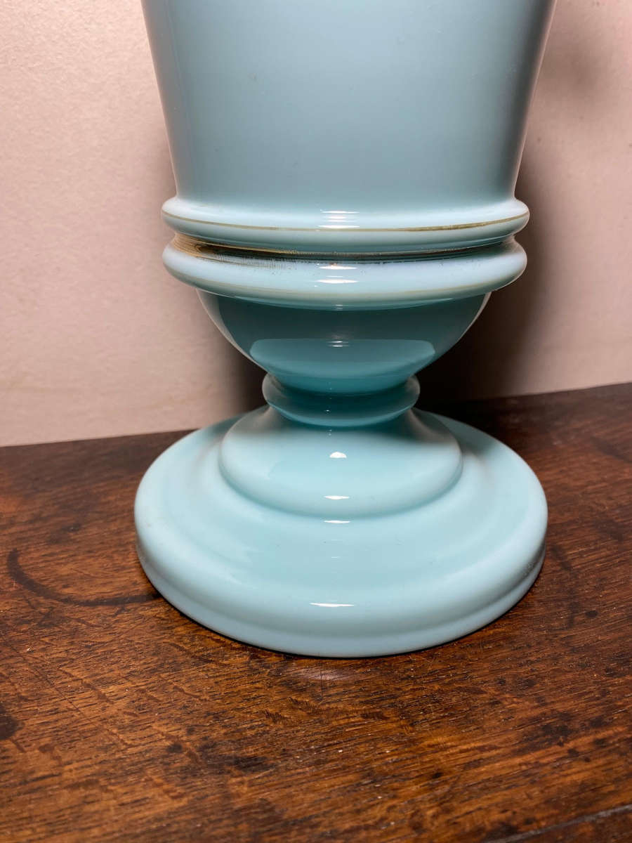Hinks no.2 Duplex Blue Opaline Oil Lamp/Vase 1800's Electrified