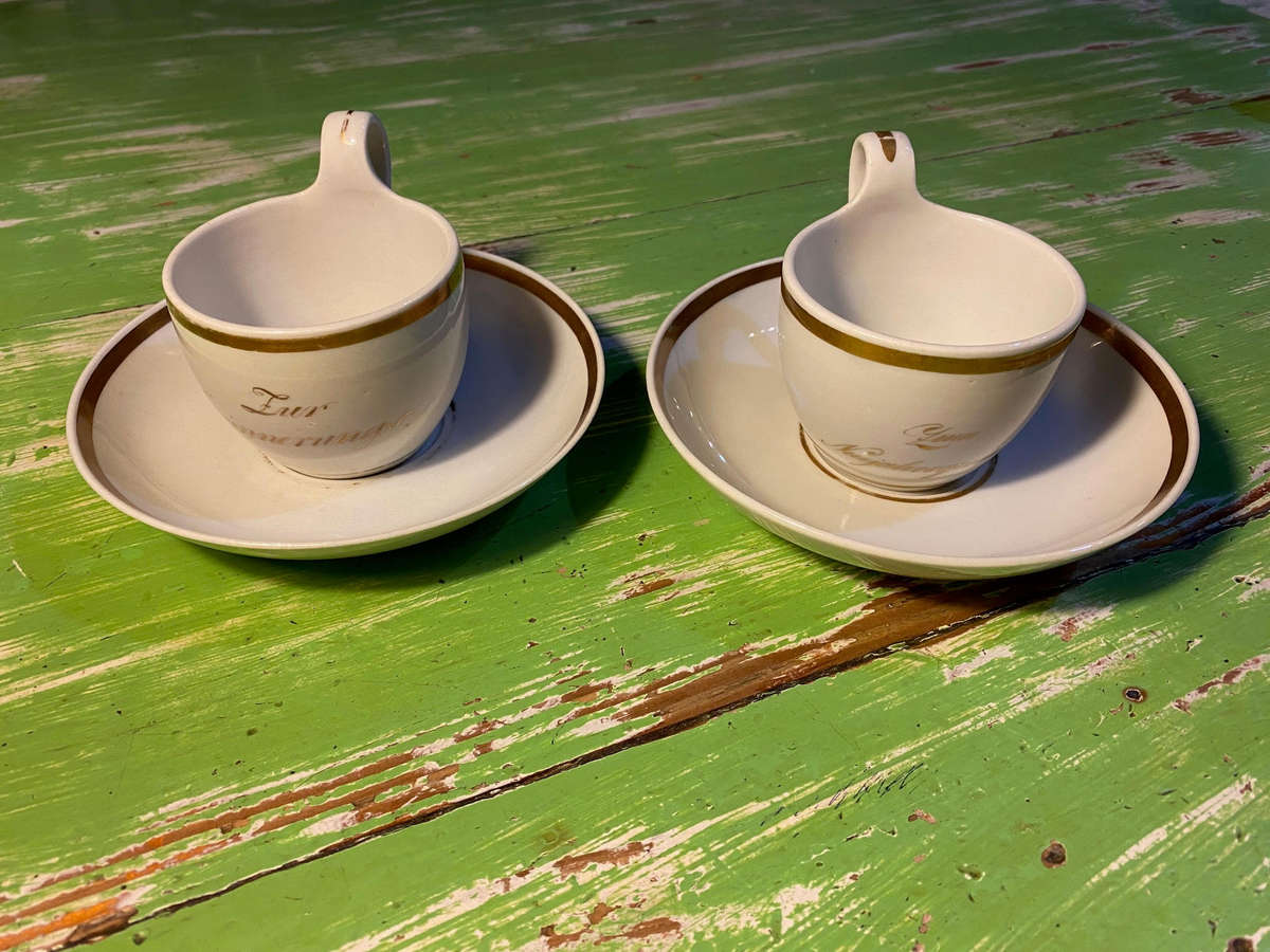 Antique German porcelain cups and saucers