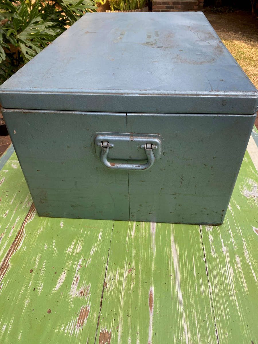 Large Vintage Steel Portable Lockable Storage Chest