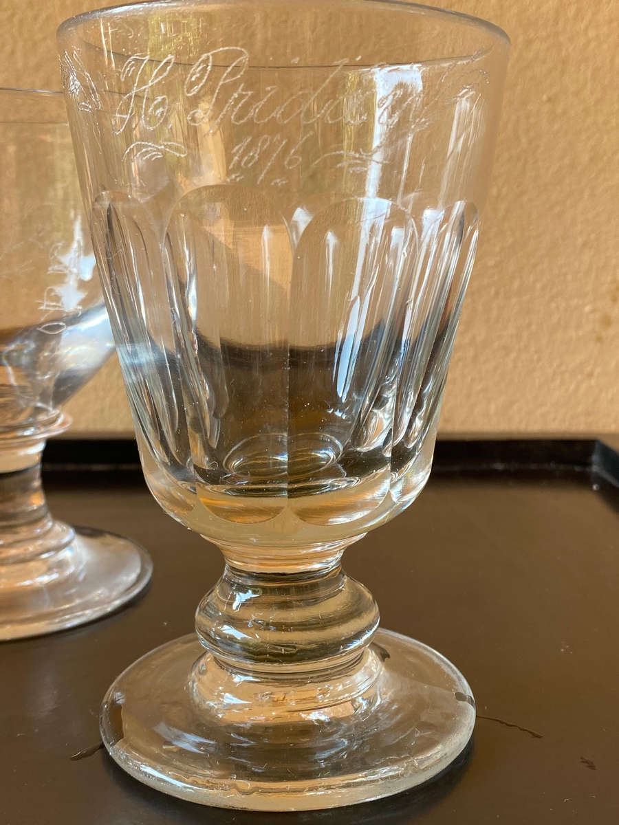 Antique Etched Glass 1800's x4