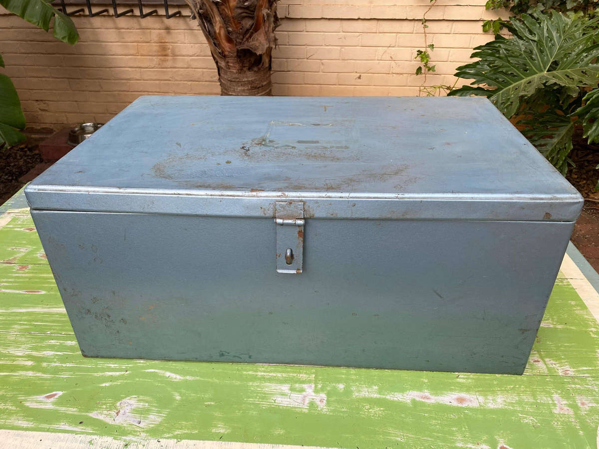 Large Vintage Steel Portable Lockable Storage Chest