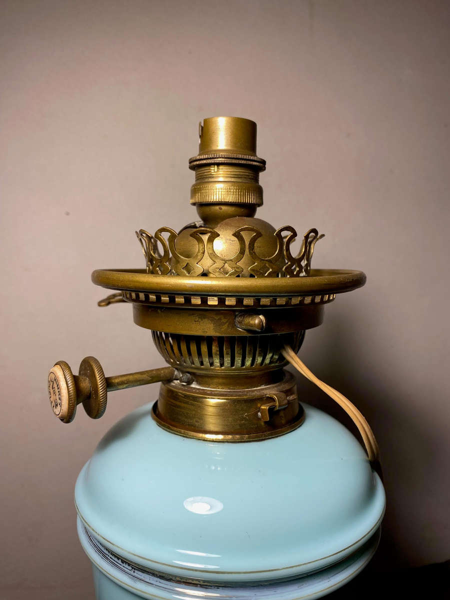 Hinks no.2 Duplex Blue Opaline Oil Lamp/Vase 1800's Electrified