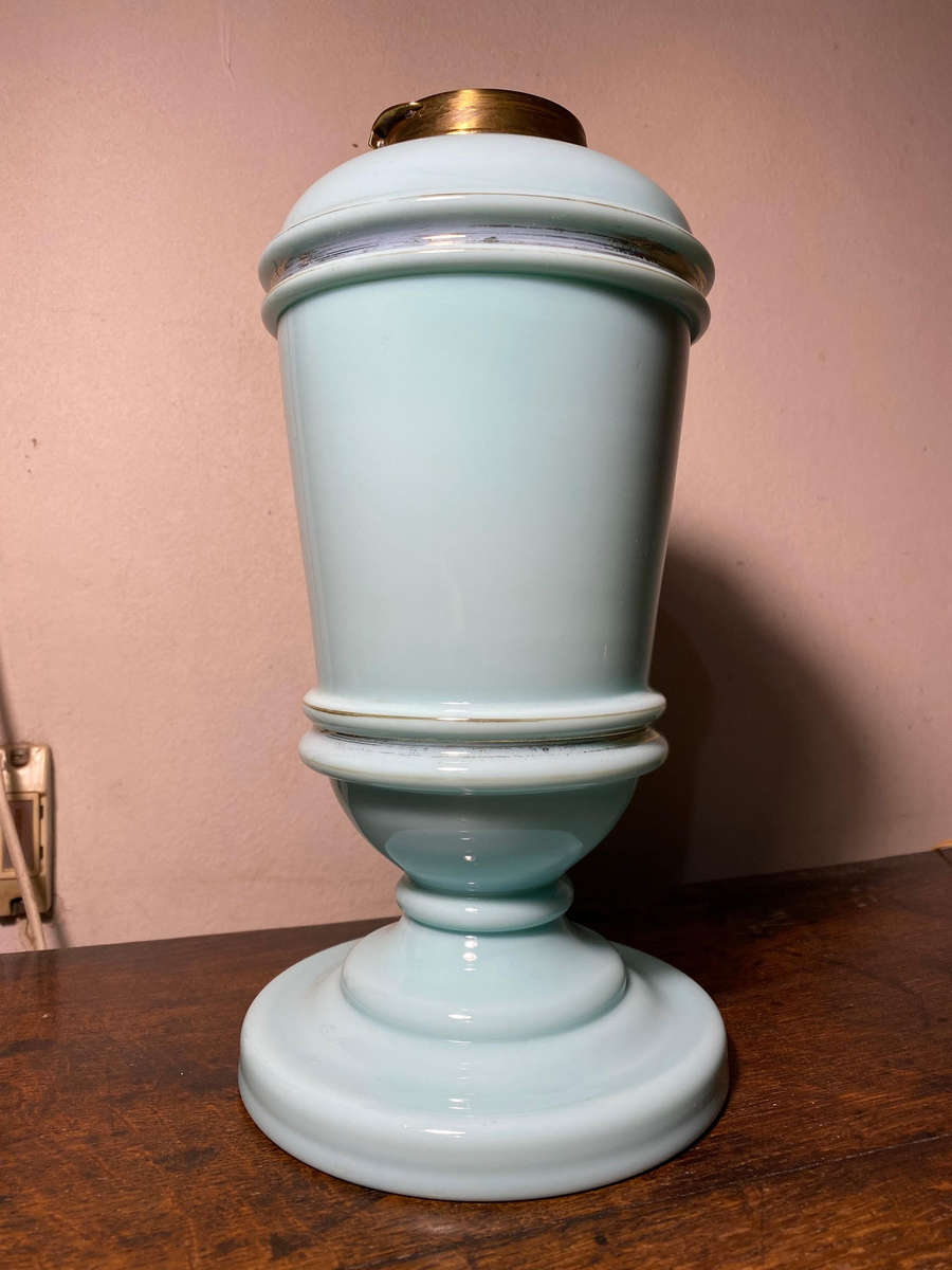 Hinks no.2 Duplex Blue Opaline Oil Lamp/Vase 1800's Electrified