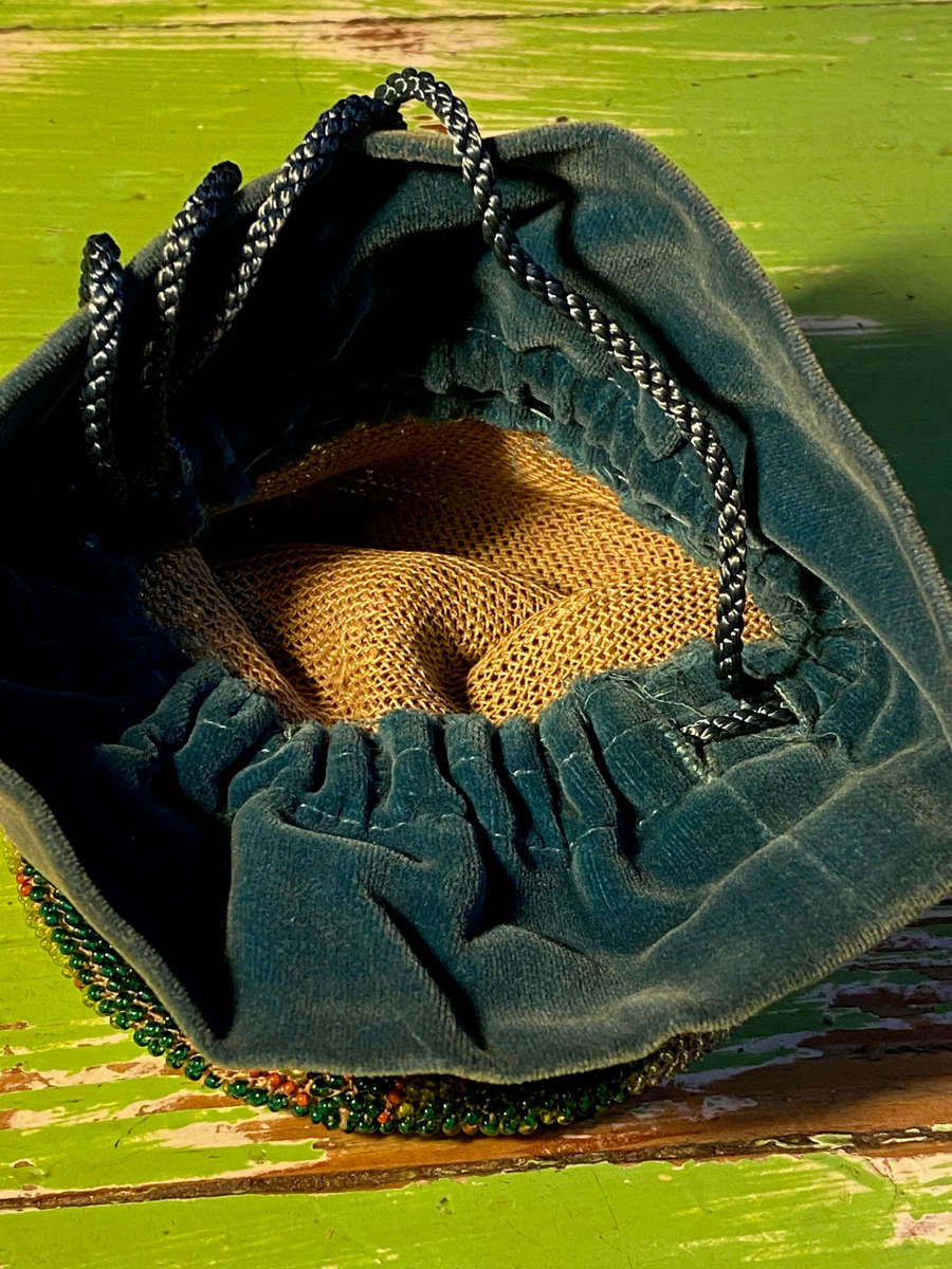 Beautiful antique micro beaded draw string purses 19th Century