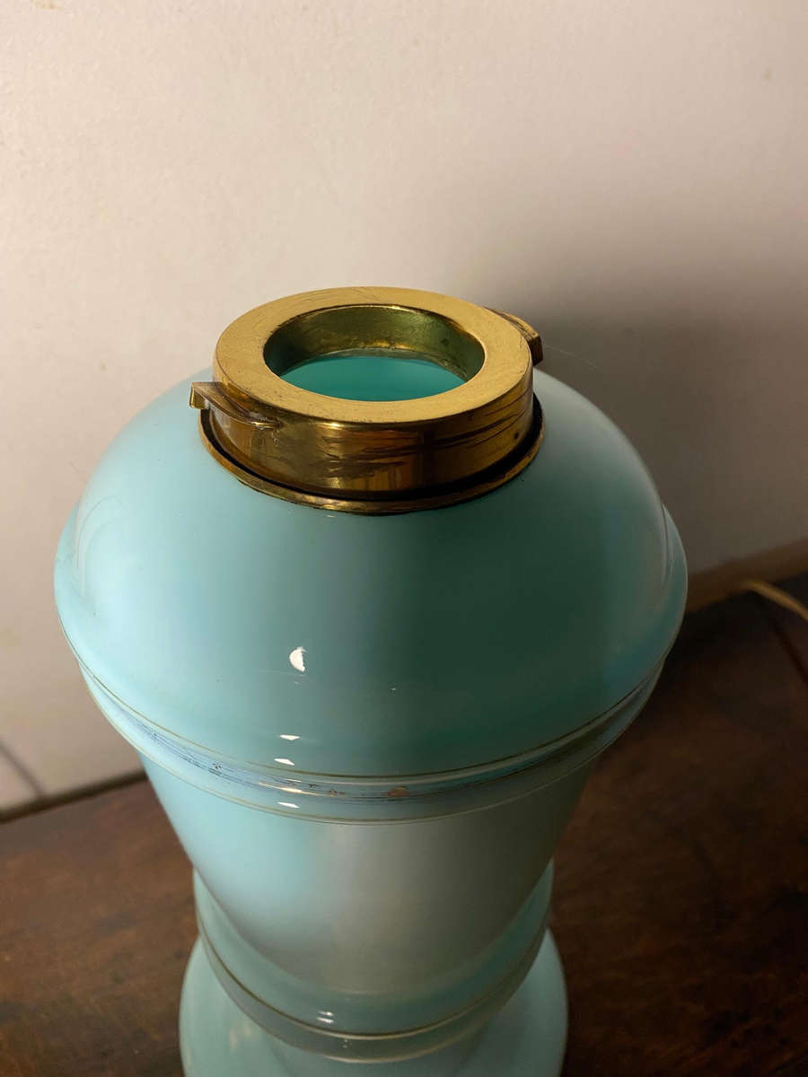 Hinks no.2 Duplex Blue Opaline Oil Lamp/Vase 1800's Electrified