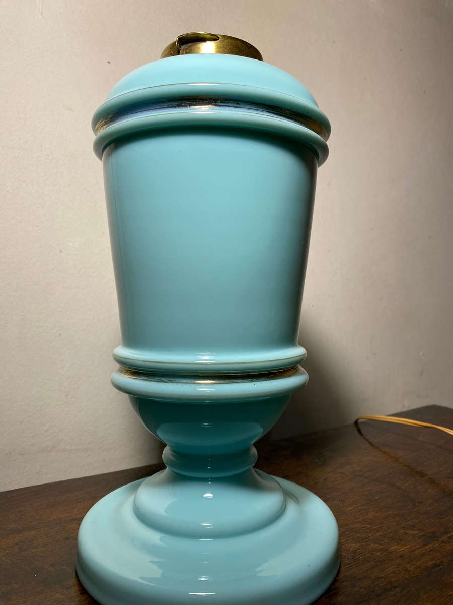 Hinks no.2 Duplex Blue Opaline Oil Lamp/Vase 1800's Electrified