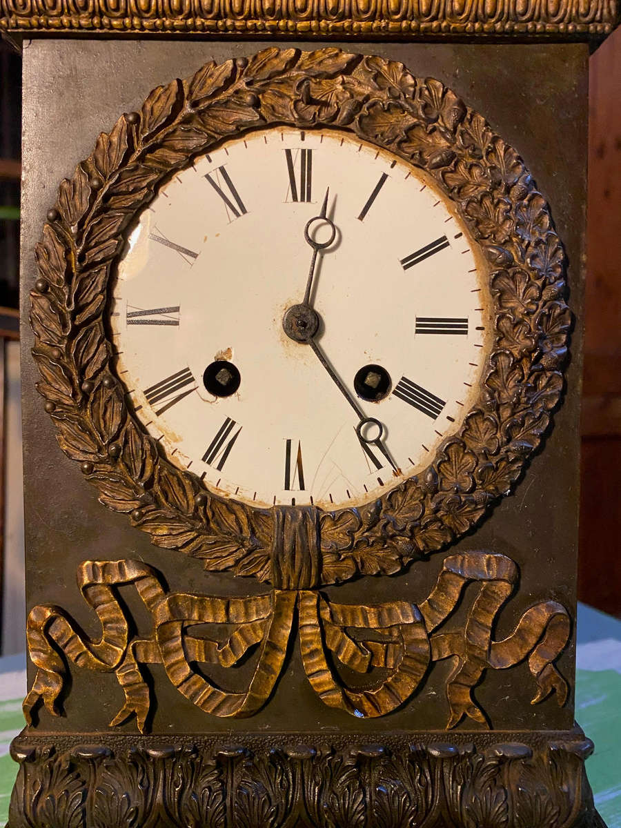 Antique French Style Bronze Mantle Clock