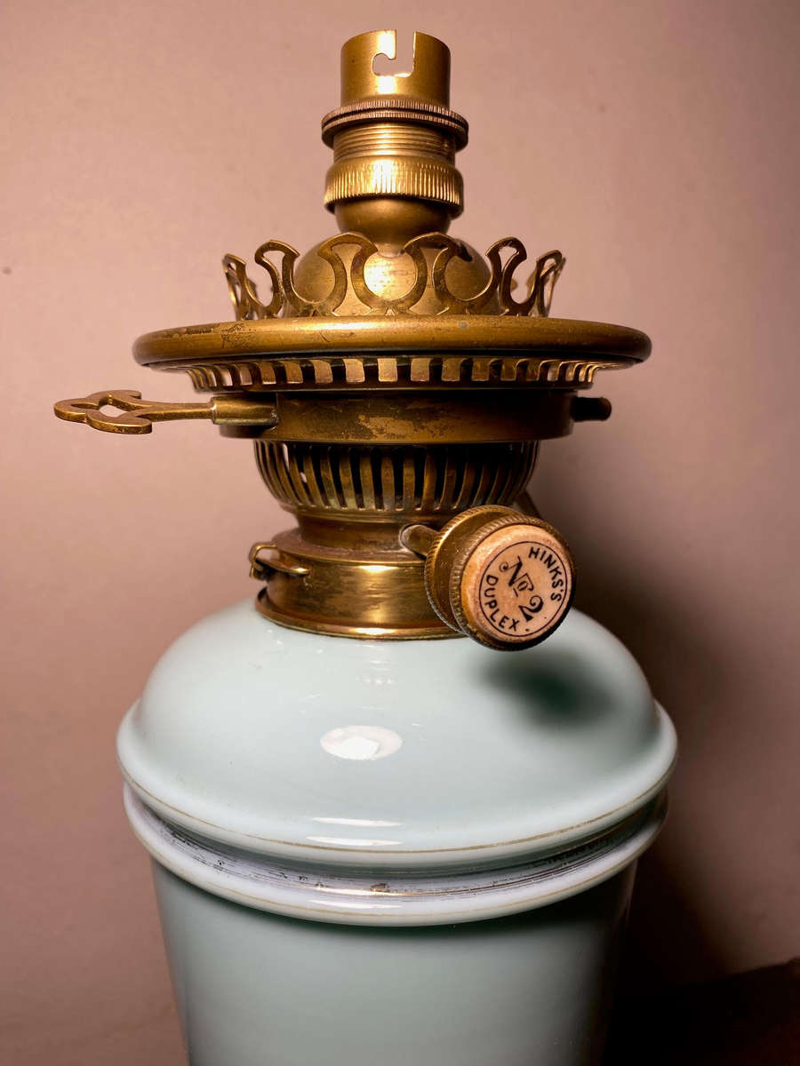 Hinks no.2 Duplex Blue Opaline Oil Lamp/Vase 1800's Electrified