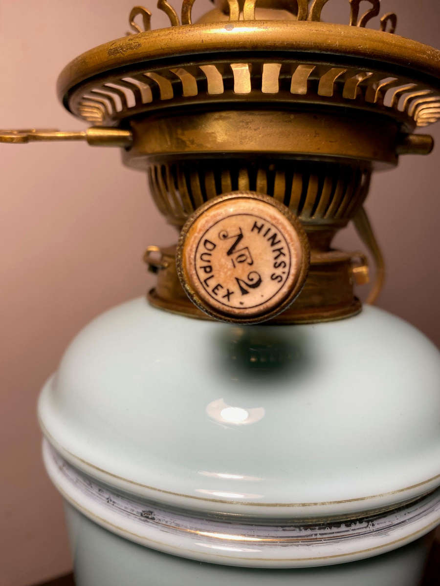 Hinks no.2 Duplex Blue Opaline Oil Lamp/Vase 1800's Electrified