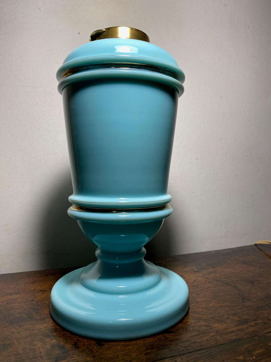Hinks no.2 Duplex Blue Opaline Oil Lamp/Vase 1800's Electrified