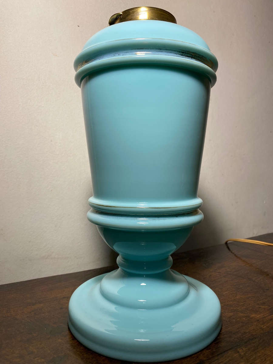 Hinks no.2 Duplex Blue Opaline Oil Lamp/Vase 1800's Electrified