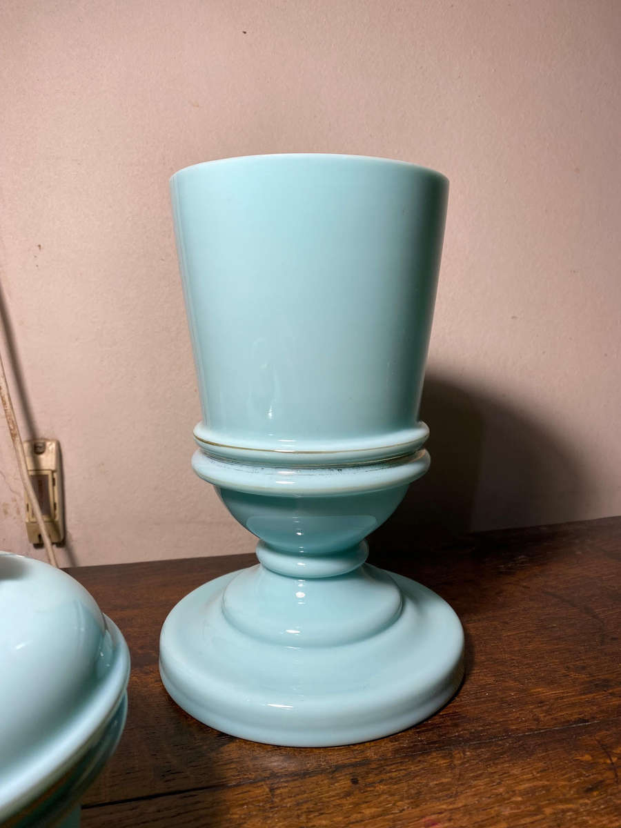 Hinks no.2 Duplex Blue Opaline Oil Lamp/Vase 1800's Electrified