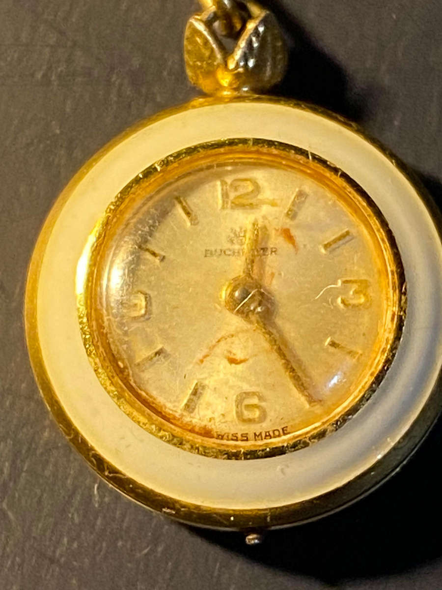 BUCHERER vintage Pendant Necklace Watch Swiss Mechanical, Floral Back