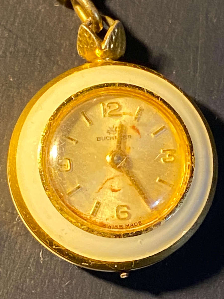 BUCHERER vintage Pendant Necklace Watch Swiss Mechanical, Floral Back