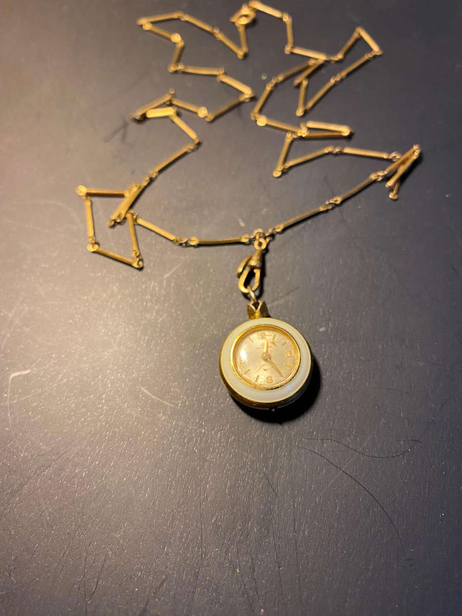 BUCHERER vintage Pendant Necklace Watch Swiss Mechanical, Floral Back