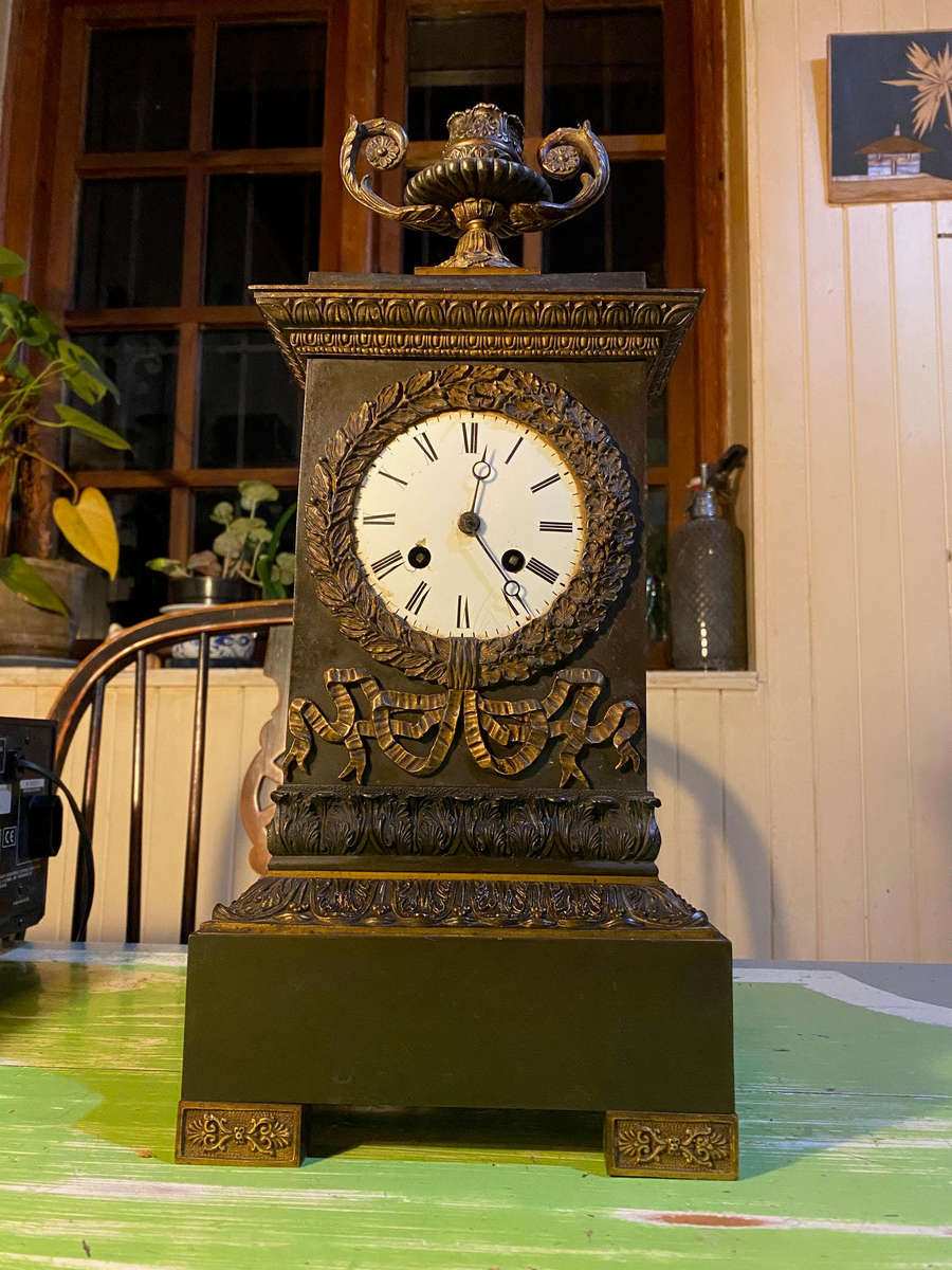 Antique French Style Bronze Mantle Clock