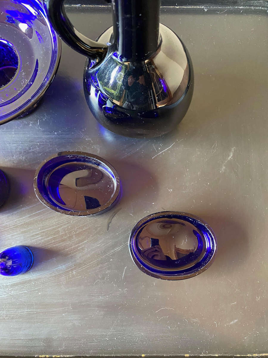 collection of blue antique glass