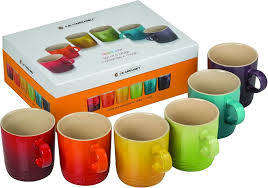 LE CRUESET Stoneware Set of 6, Rainbow Ceramic Coffee Mug **Retail R2299