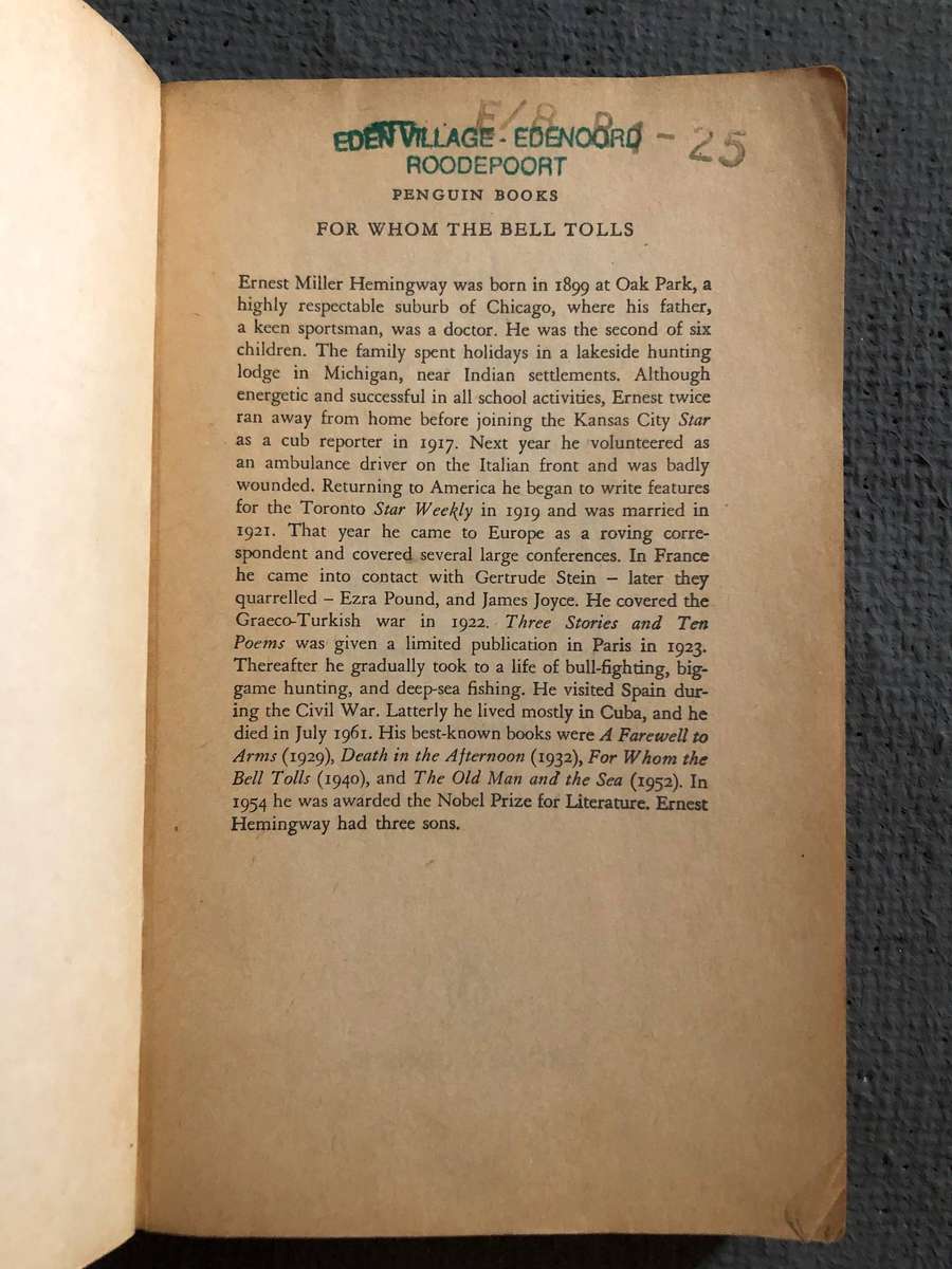 For Whom the Bell Tolls - Ernest Hemingway