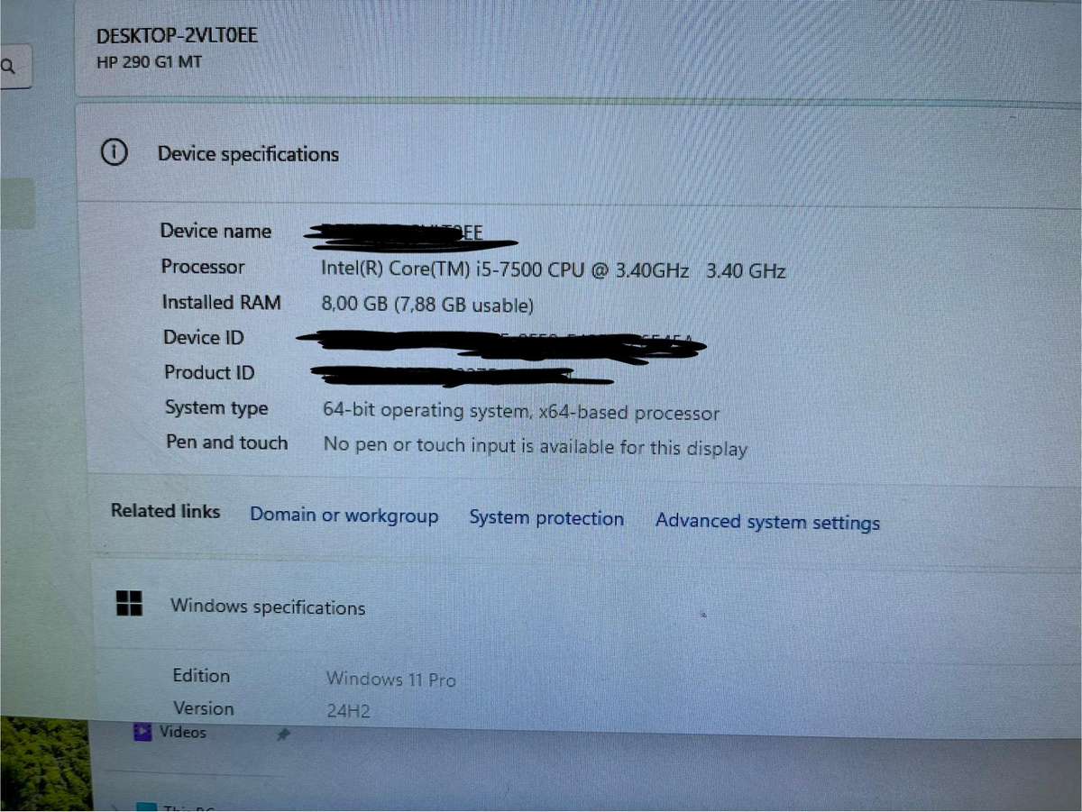 HP 290 G1 Desktop Intel Core i5-7500 8GB DDR4 RAM Windows 11 Pro